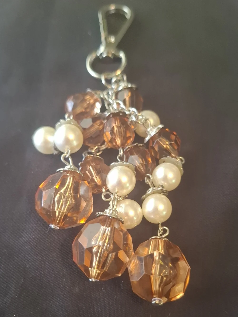 Pearl and Amber Beaded Keychain Charm